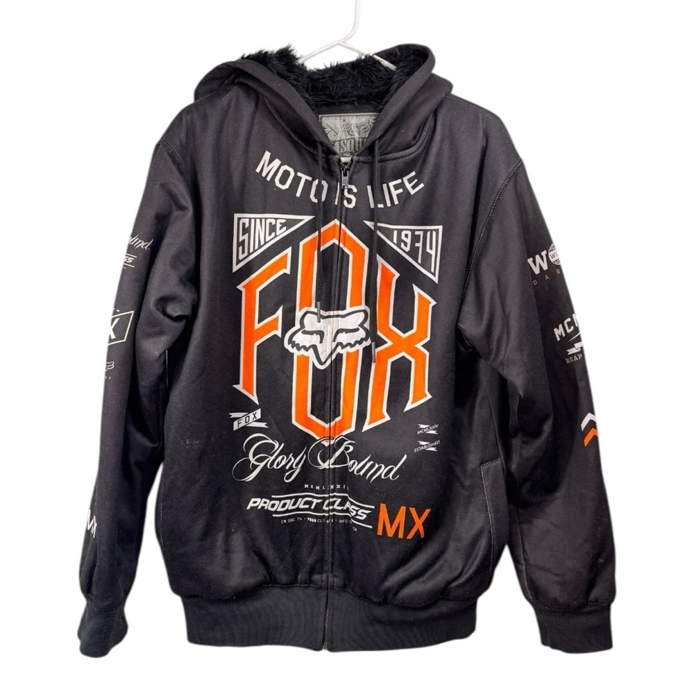 Fox Racing Sasquatch Hoodie Rare Grunge AOP Fur Lined Zip Up Y2K Size Large